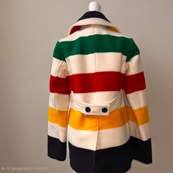 Hudson’s Bay Company x Pendleton Wool Blanket Stripe Peacoat Multicolor Jacket S - Picture 2 of 7
